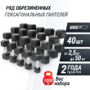 Ряд гантелей гексагональных UNIX Fit обрезиненные от 2,5 до 50 кг